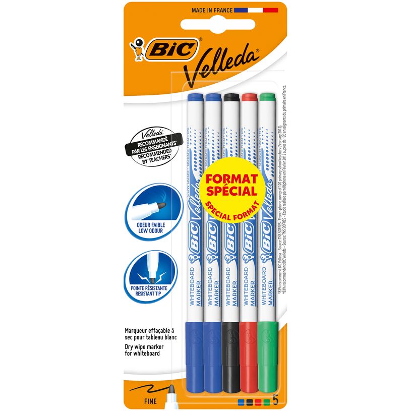 3086123333697-BIC VELLEDA 1721 - Pack de 5 marqueurs effaçables - pointe fine - couleurs assorties-P_79429573_12-0