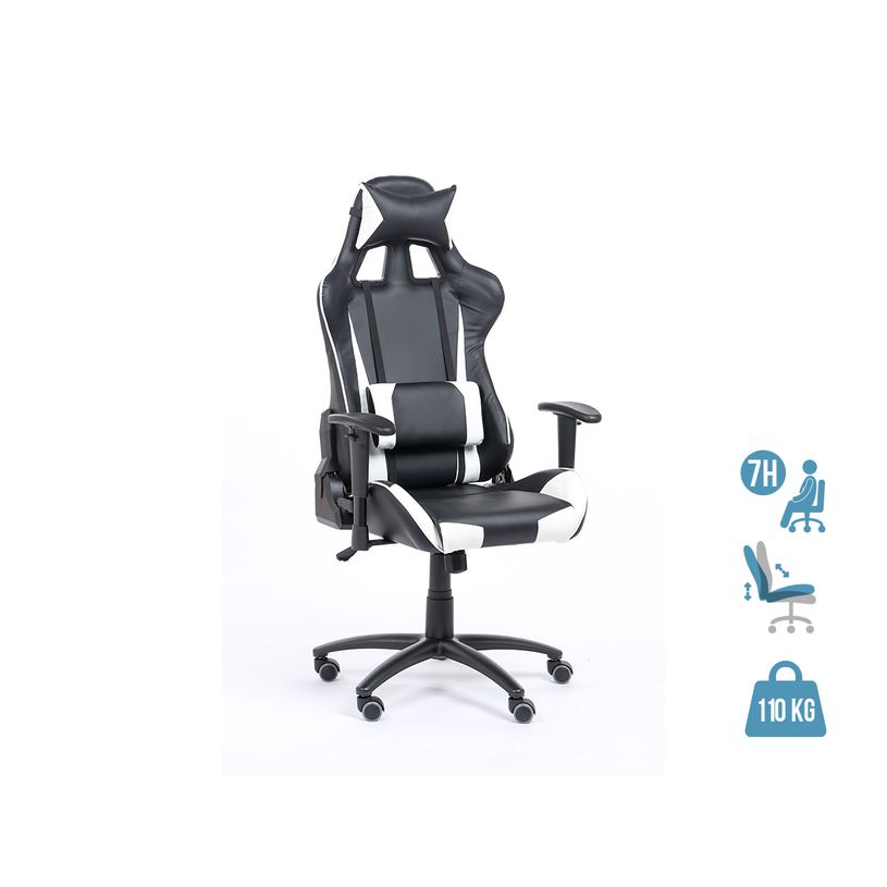 3760185029001-Fauteuil gamer SPORTING - accoudoirs réglables - noir et blanc-P_79429680_1-0