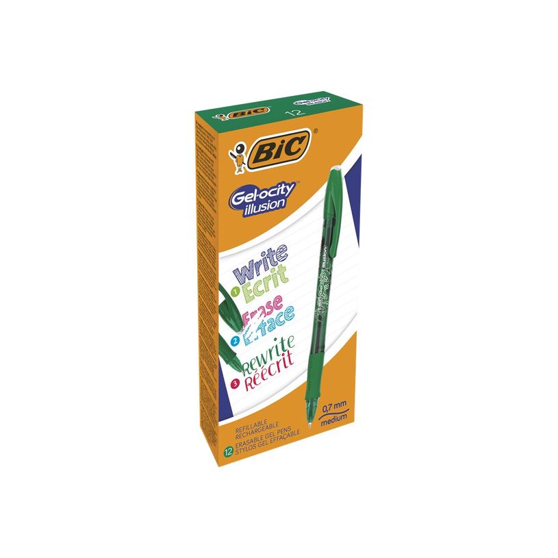 3086123460140-Bic Gelocity Illusion - Pack de 12 rollers effaçables - 0,7 mm - vert-P_79429699_2-7