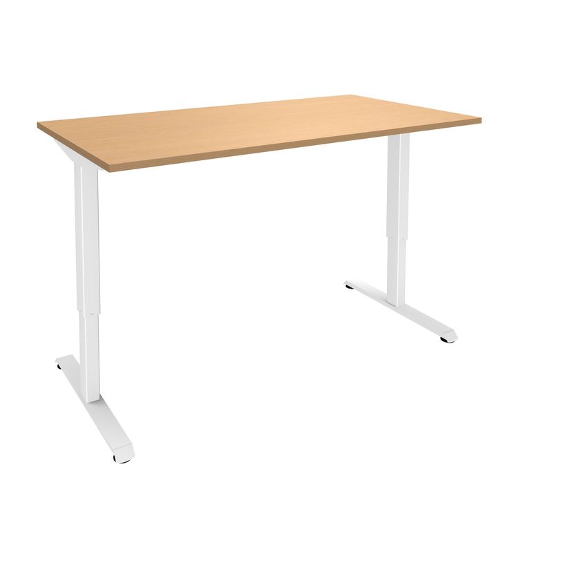 3253310159990-Bureau LEVEL - Bureau éléctrique - L140 - pied blanc - plateau Imitation hêtre-P_79429783_2-0