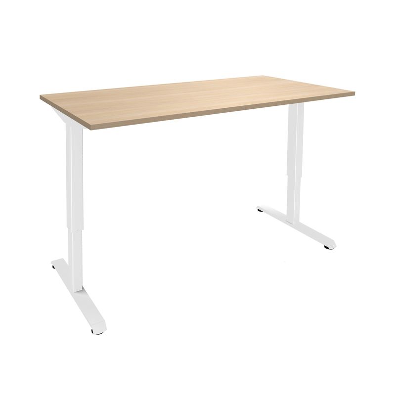 3253310160019-Bureau LEVEL - Bureau éléctrique - L140 - pied blanc - plateau Imitation Chêne clair-P_79429785_1-0