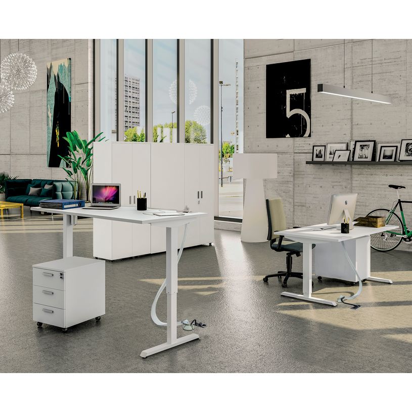 3253310160019-Bureau LEVEL - Bureau éléctrique - L140 - pied blanc - plateau Imitation Chêne clair-P_79429785_2-1
