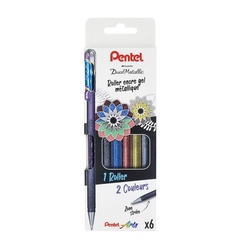 3474376024705-Pentel Hybrid Dual Metal - Pack de 6 rollers - 1 mm - argent--0