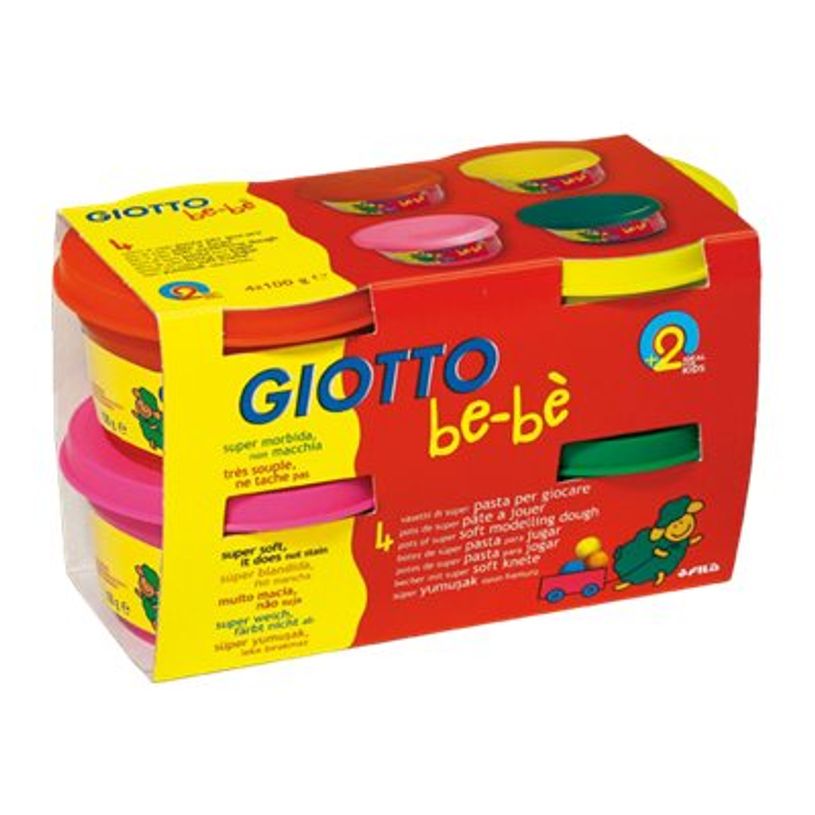 8000825464928-GIOTTO be-bè - pâte à modeler - 4pots Jaune, Rose, Rouge, Vert - 100gr-P_79430011_3-2