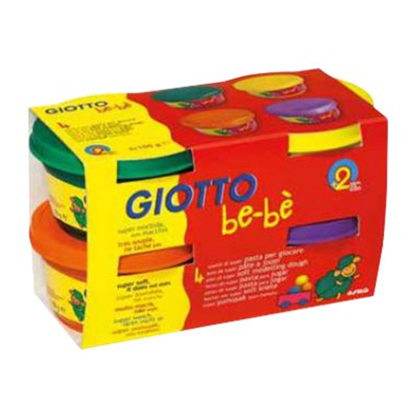 8000825464935-GIOTTO be-bè - pâte à modeler - 4 pots Jaune, Orange, Vert, Violet -100gr-P_79430012_1-0