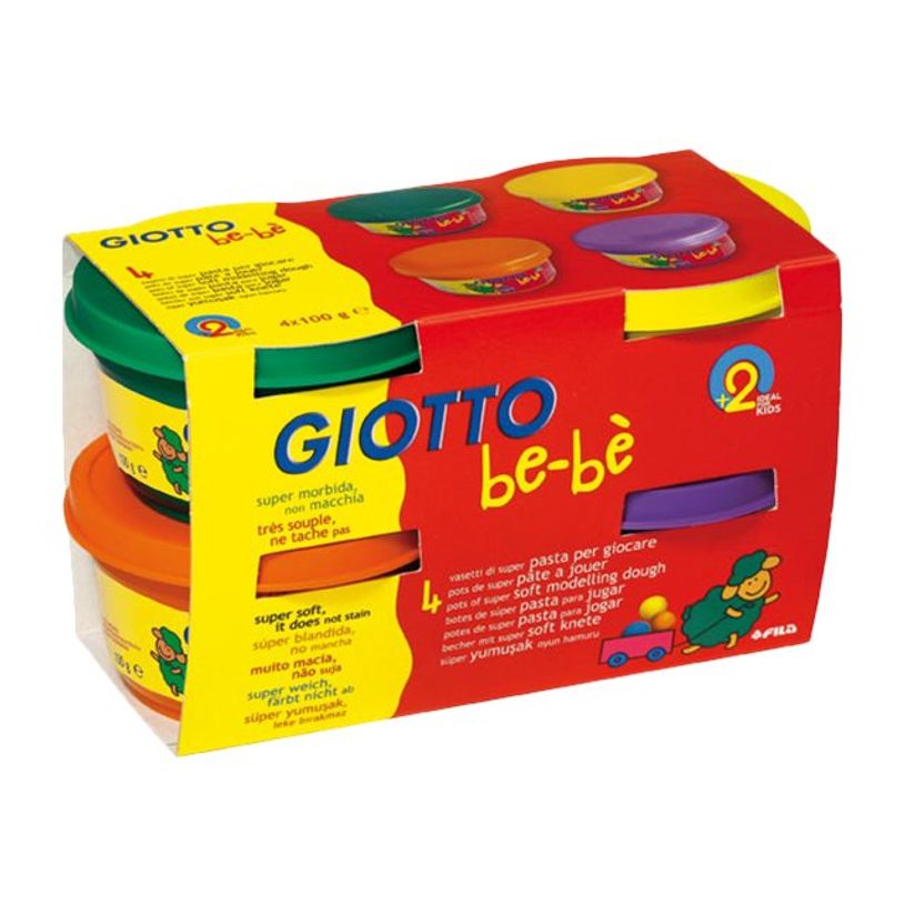 8000825464935-GIOTTO be-bè - pâte à modeler - 4 pots Jaune, Orange, Vert, Violet -100gr-P_79430012_6-5