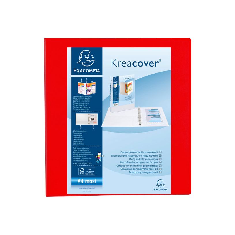 3130635518452-Exacompta Kreacover - Classeur à anneaux personnalisable - Dos 86 mm - A4 Maxi - rouge - 3-P_79430118_1-0