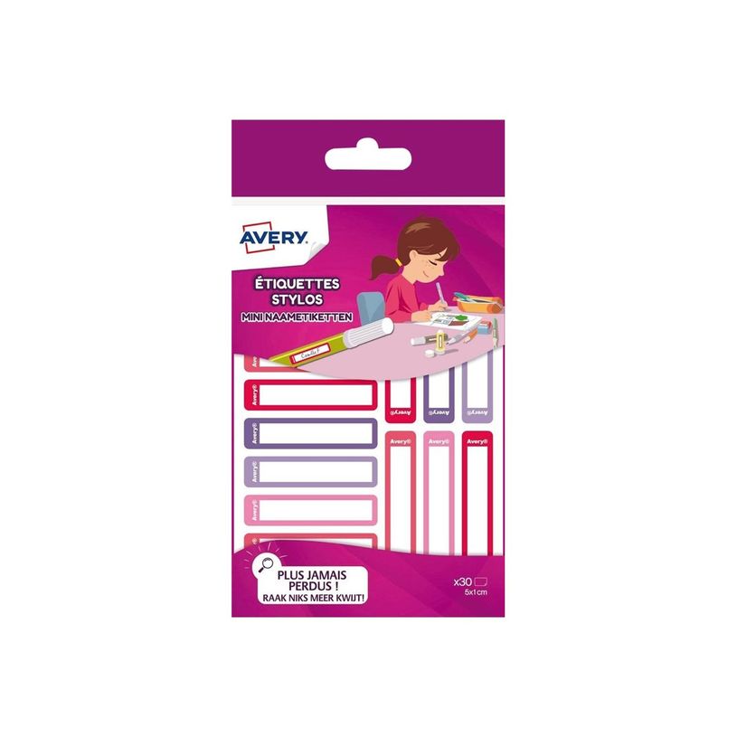 5014702085390-Avery - 30 Étiquettes adhésives pour stylos - 50 x 10 mm - rose/rouge-P_79430180_1-2