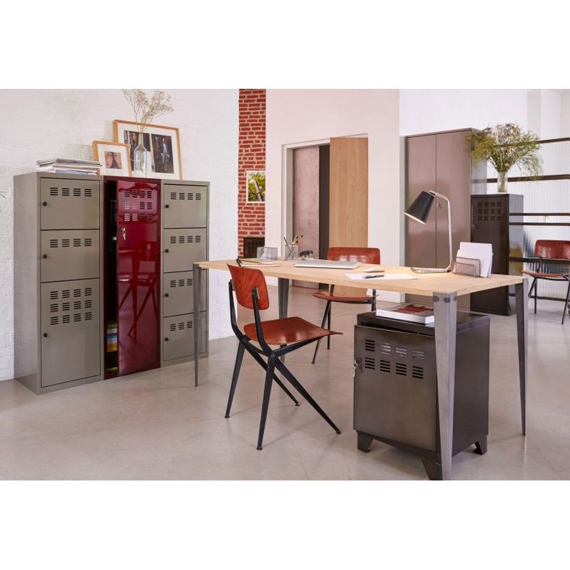 3219090952039-Casier de bureau monobloc métallique avec pieds - 4 portes - H134 x L40 x P40 cm - rouge r-P_79430376_3-2