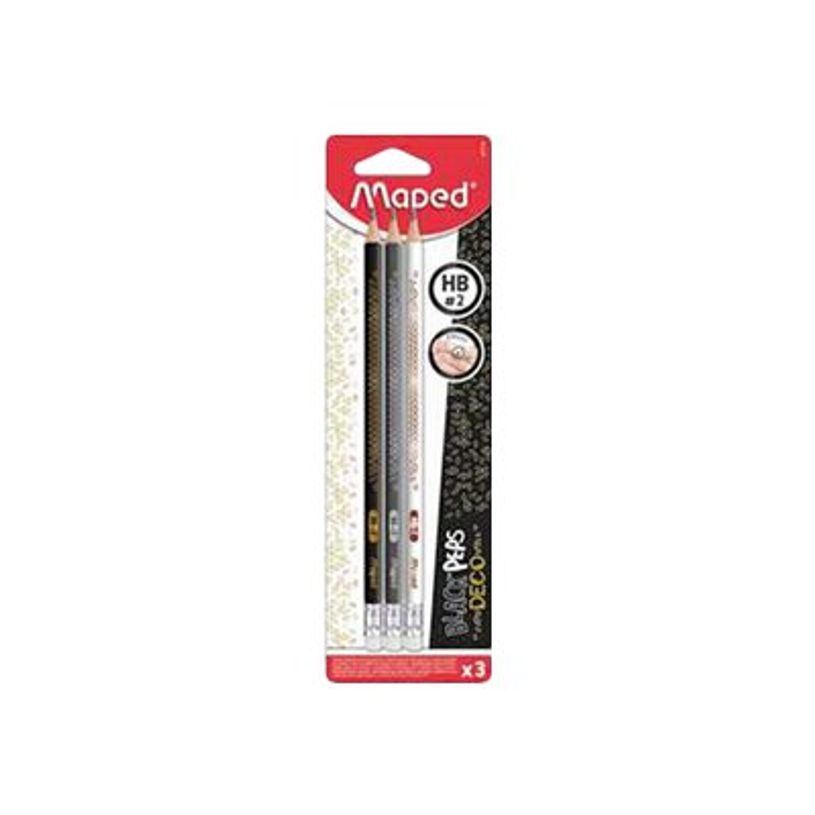 3154148517184-Maped BlackPep's - Pack de 3 crayons à papier décorés - HB - embout gomme-P_79430924_1-4