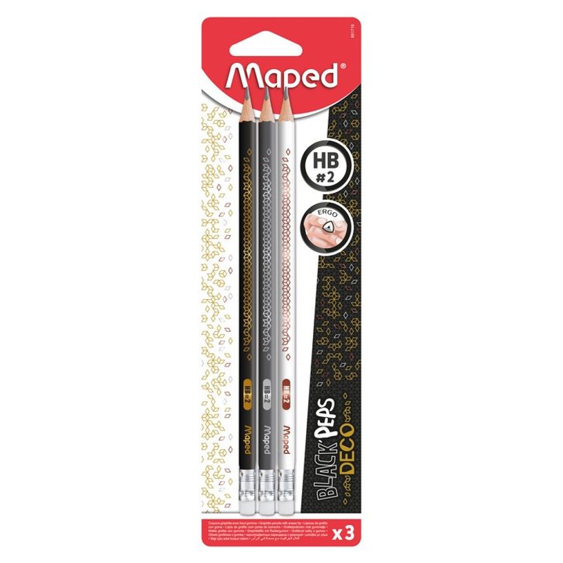 3154148517184-Maped BlackPep's - Pack de 3 crayons à papier décorés - HB - embout gomme-P_79430924_2-0