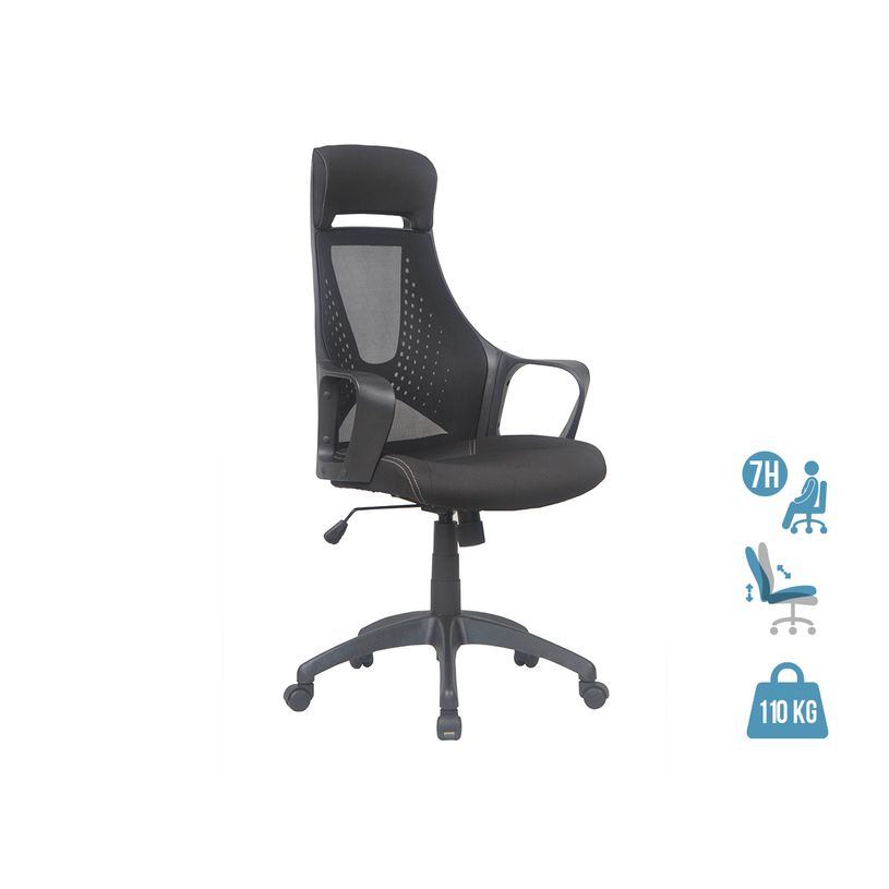 3397703697123-Fauteuil de bureau FREETOWN - accoudoirs fixes - appui-tête intégré - noir-P_79430957_1-0