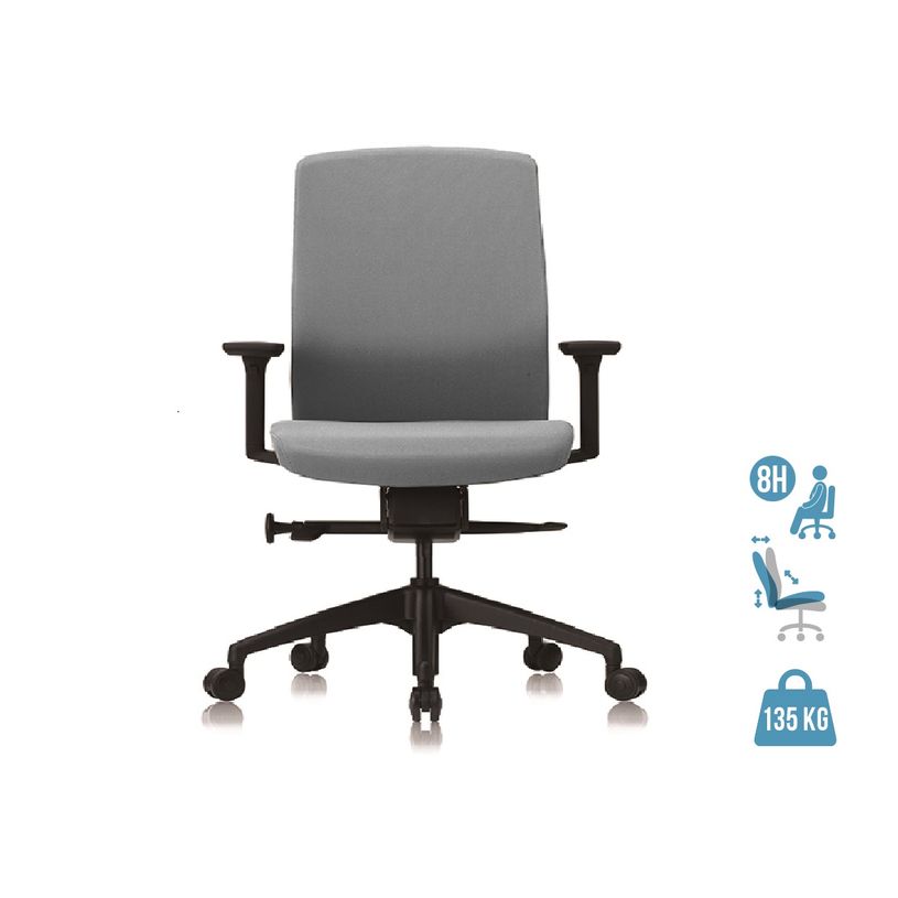 3700339882762-Fauteuil de bureau - CHARLIE - coque noire et tissu gris - accoudoirs réglables-P_79431028_1-0