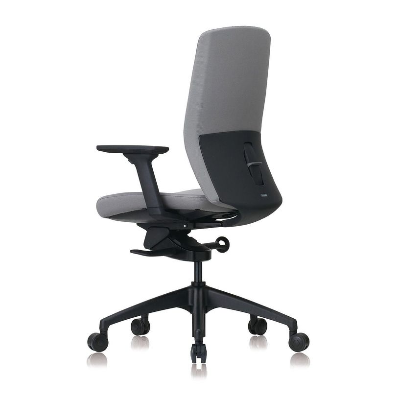 3700339882762-Fauteuil de bureau - CHARLIE - coque noire et tissu gris - accoudoirs réglables-P_79431028_3-2