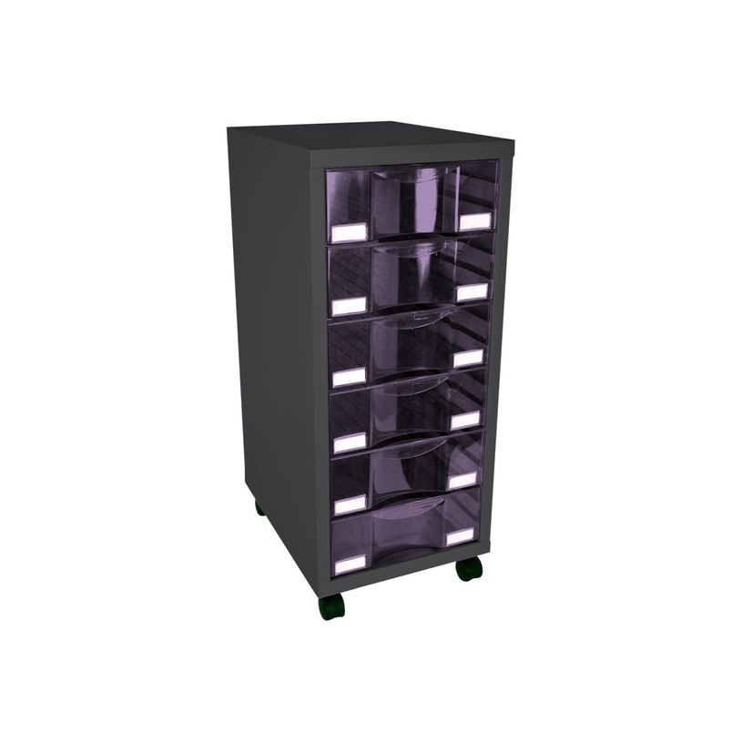 3219090959571-Module de rangement à roulettes 6 tiroirs - anthracite/prune-P_79431124_1-0