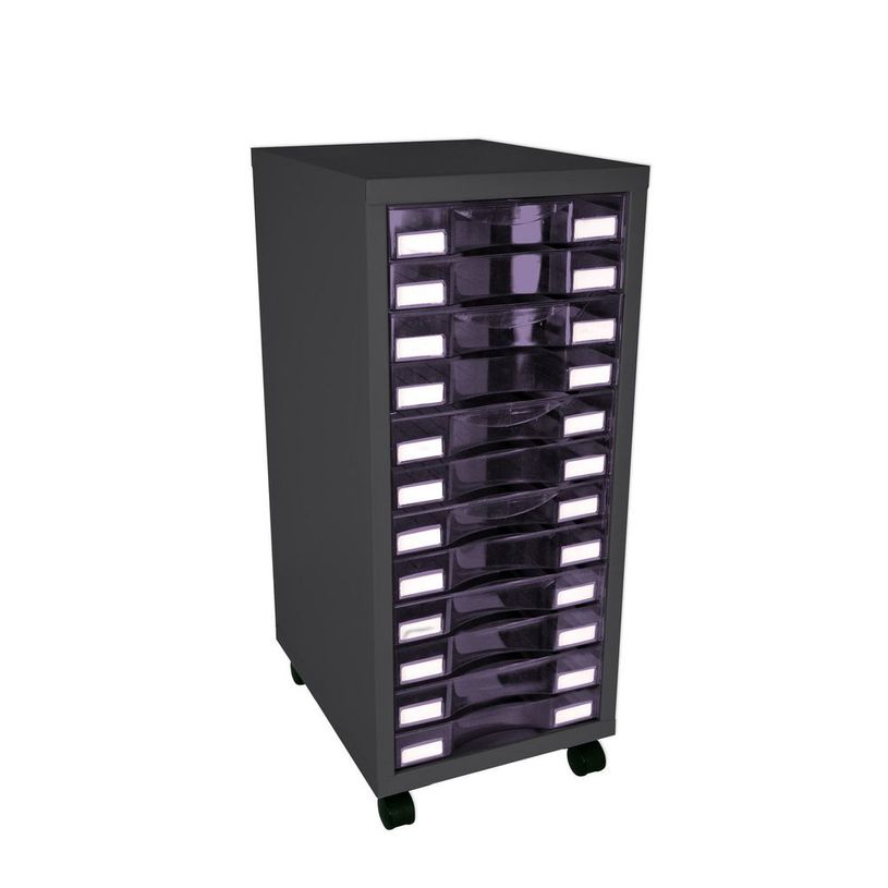 3219090959977-Module de rangement à roulettes 12 tiroirs - anthracite/prune-P_79431127_1-0
