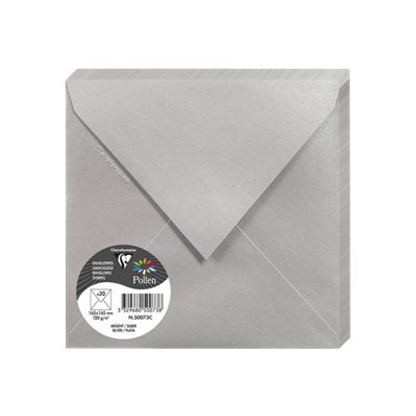 3329680500738-Pollen - 20 Enveloppes gommées - 165 x 165 mm - 120 g/m² - argent-P_79431465_2-1