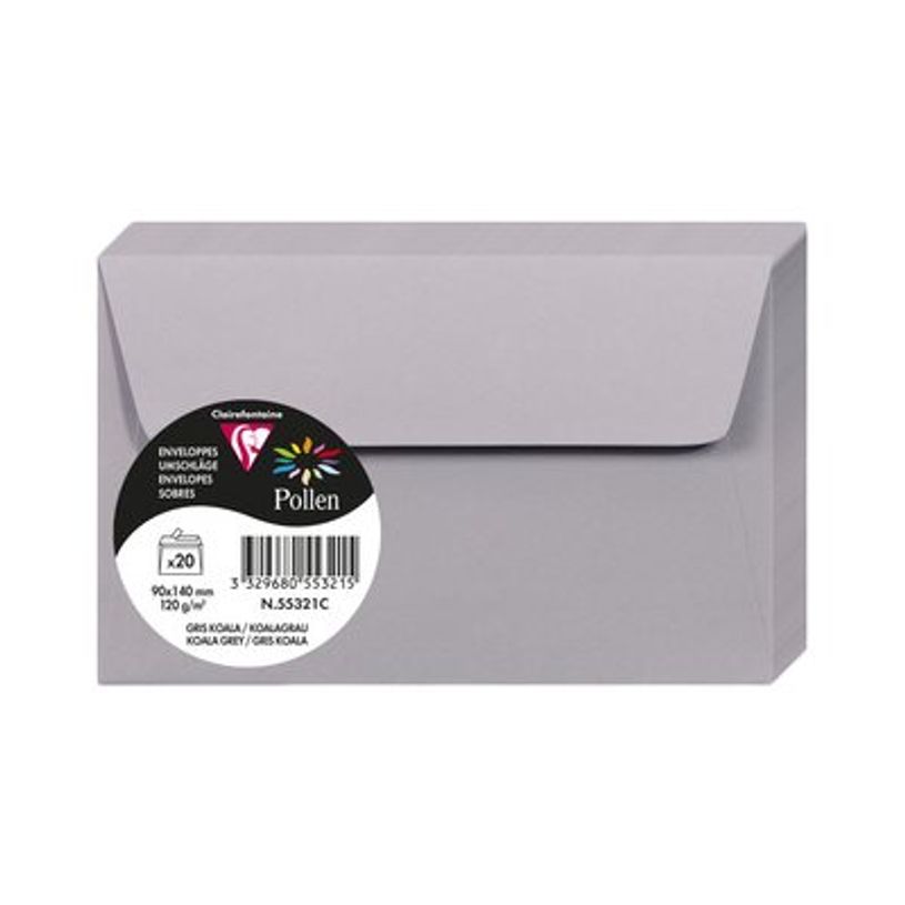 3329680553215-Pollen - 20 Enveloppes - 90 x 140 mm - 120 g/m² - gris-P_79431468_1-2