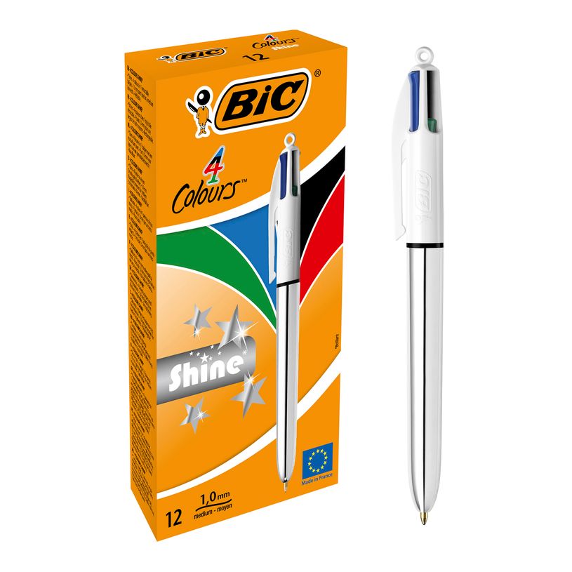 Lot De 12 Stylos 4 Couleurs Rétractables - Noir, Bleu, Rouge, Vert, Pointe 1,0 Mm, Idéal Bureau, école, Maison