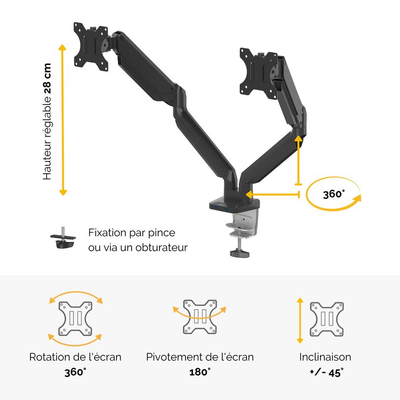 0043859716968-Fellowes Platinum series - Bras porte écran double réglable -  fixation sur bureau - noir-P_79431492_4-3