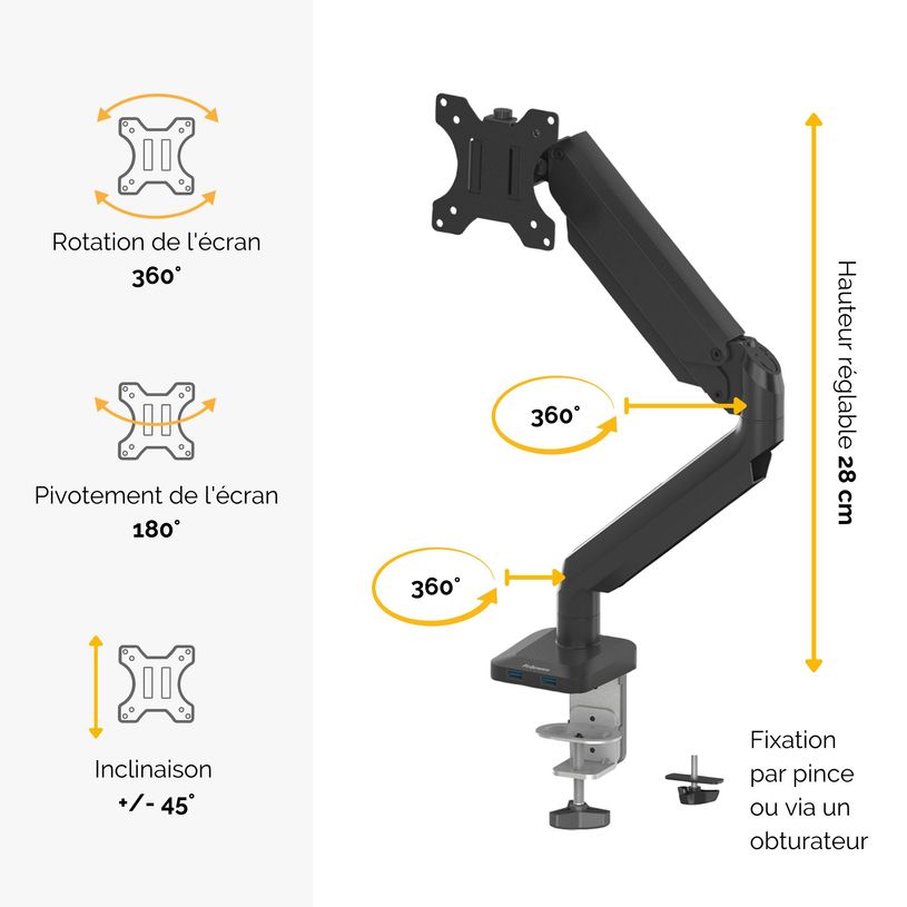 0043859727964-Fellowes Platinum series - Bras porte écran simple réglable - fixation sur bureau - noir-P_79431496_2-1