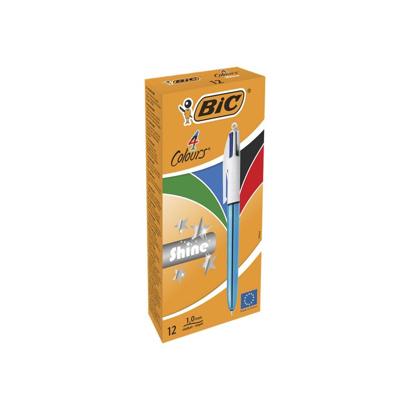 3086123494893-BIC 4 Couleurs Shine - 12 Stylos à bille 4 couleurs - corps bleu métallisé-P_79431596_3-3