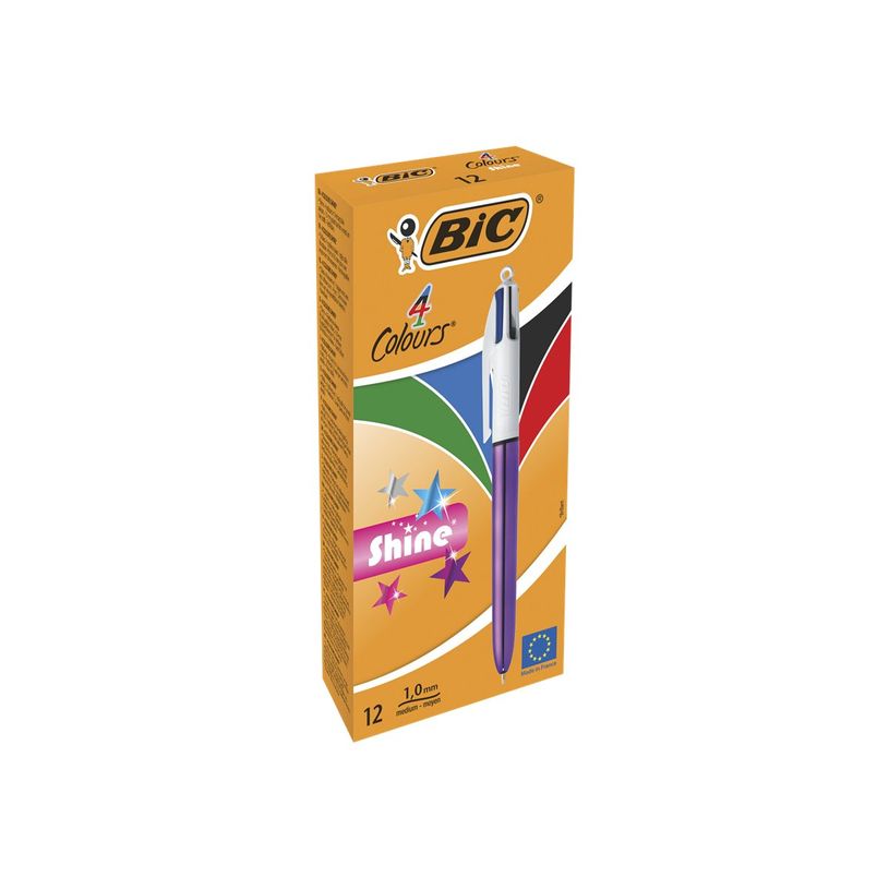 3086123502901-BIC 4 Couleurs Shine - 12 Stylos à bille 4 couleurs - corps violet métallisé-P_79431597_3-3