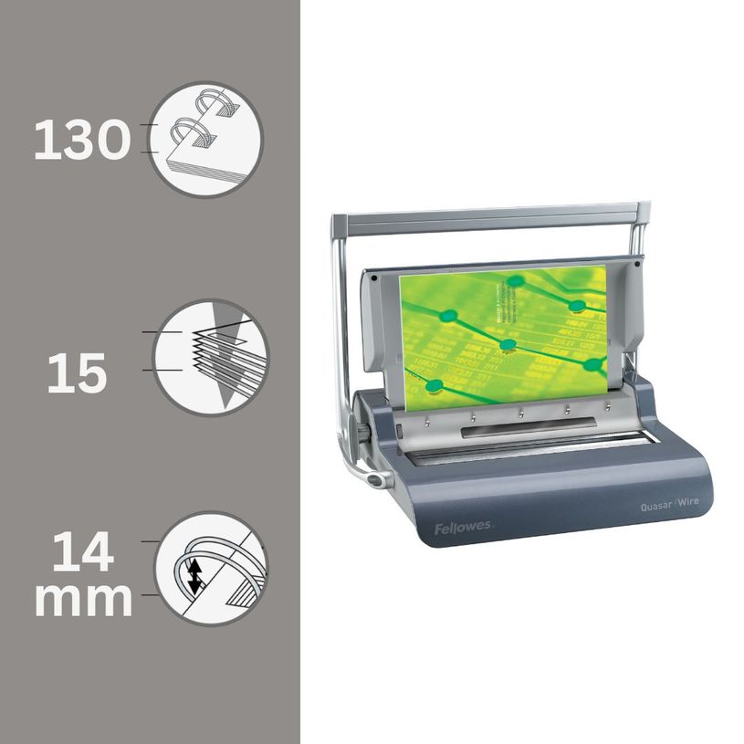 0043859530014-Fellowes Quasar/Wire - machine à relier / relieuse perforeuse manuelle par anneaux métal - Perfore 15 feui--1