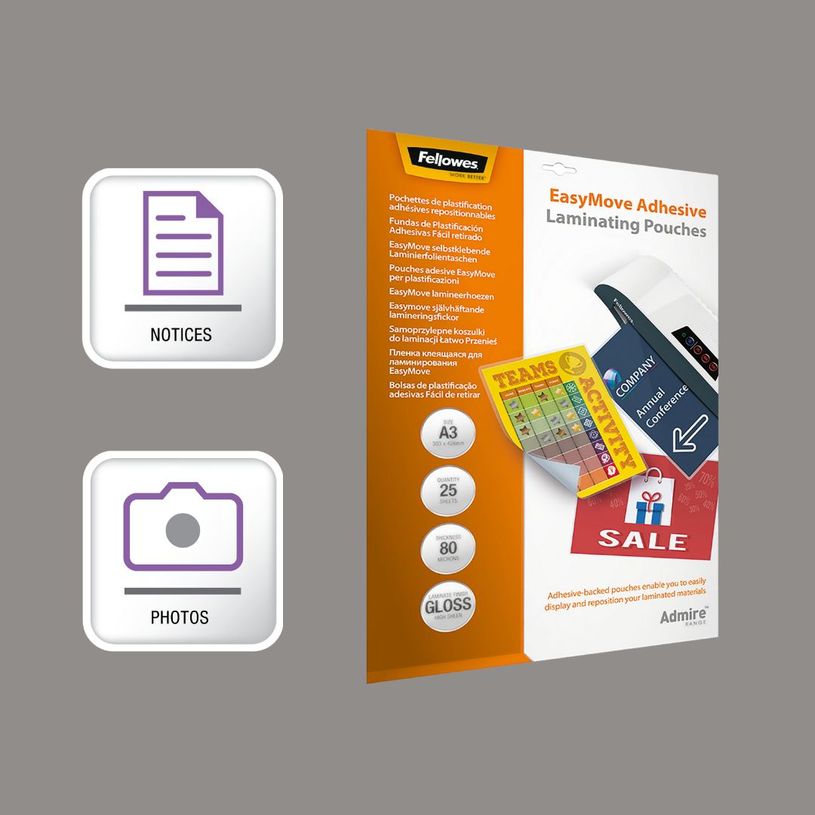 0043859730841-Fellowes - 25 pochettes de plastification A3 (303 x 426 mm) - 80 microns - brillantes dos adhésif--4