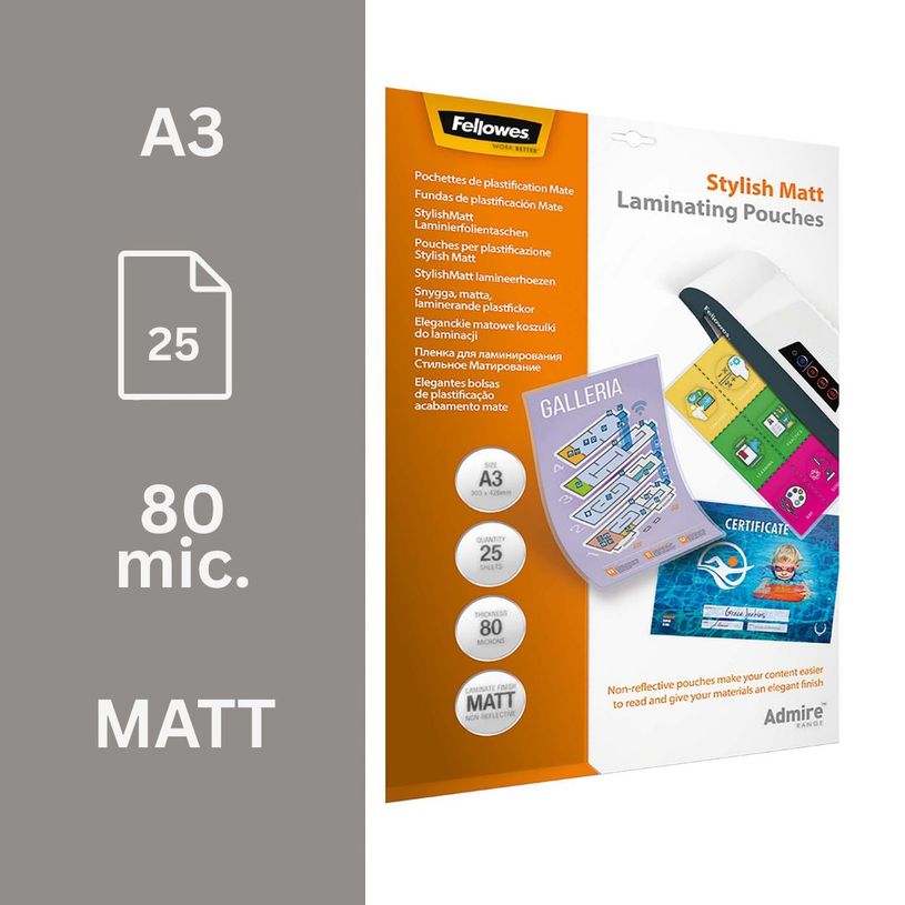 0043859730889-Fellowes - 25 pochettes de plastification A3 (303 x 426 mm) - 80 microns - mate--1