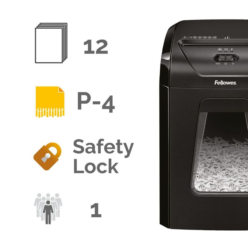0043859732326-Fellowes Powershred 12C - destructeur de documents coupe croisée -12 feuilles - Corbeille 12 litres --1