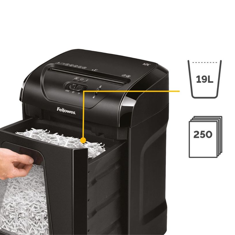 0043859732326-Fellowes Powershred 12C - destructeur de documents coupe croisée -12 feuilles - Corbeille 12 litres --4