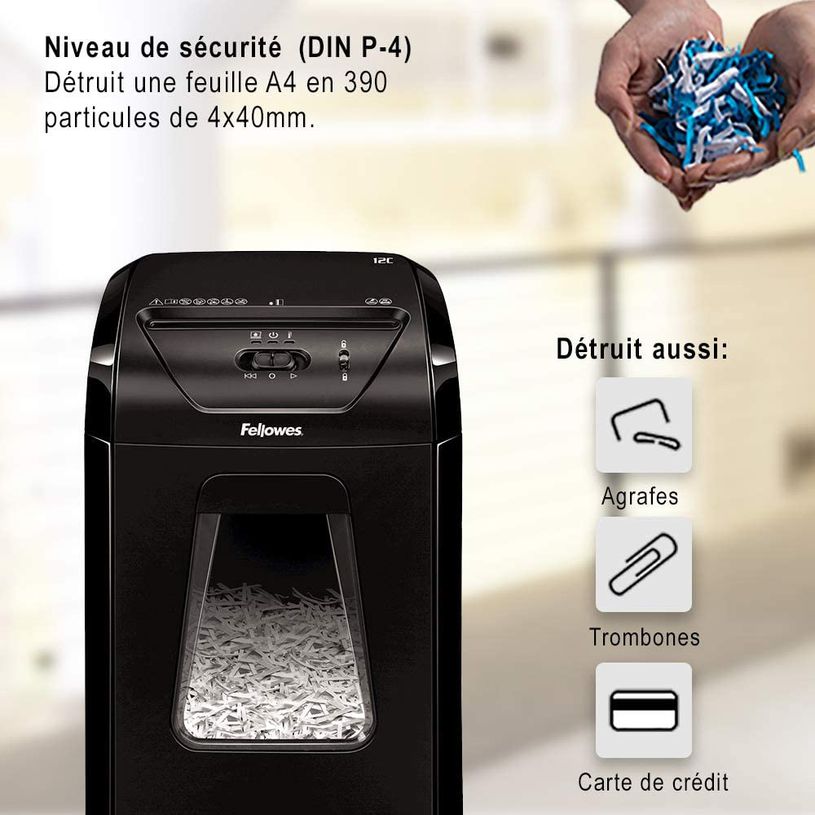 0043859732326-Fellowes Powershred 12C - destructeur de documents coupe croisée -12 feuilles - Corbeille -P_79431751_2-1
