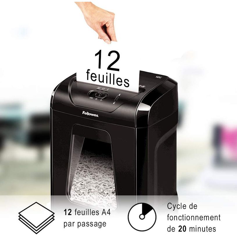 0043859732326-Fellowes Powershred 12C - destructeur de documents coupe croisée -12 feuilles - Corbeille -P_79431751_3-2