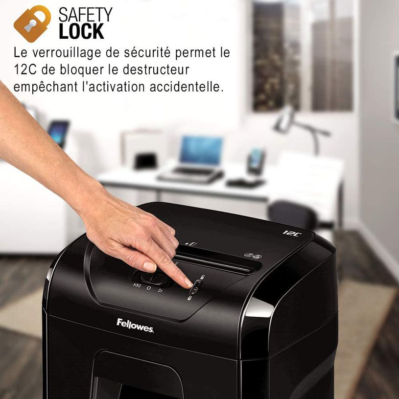 0043859732326-Fellowes Powershred 12C - destructeur de documents coupe croisée -12 feuilles - Corbeille -P_79431751_4-3