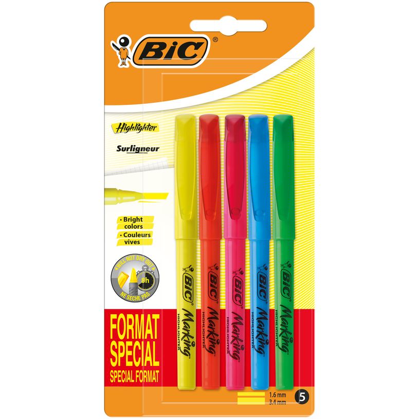 3086123331655-BIC Highlighter - Pack de 5 surligneurs - couleurs assorties--6