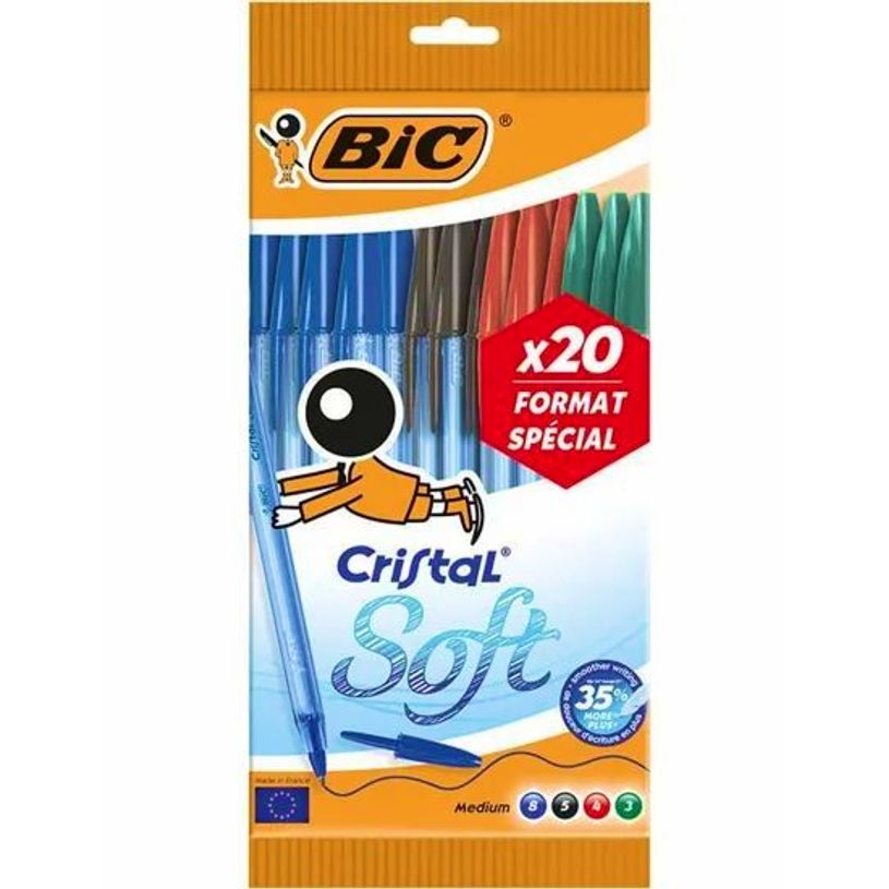 3086123354852-BIC - Stylo bille Cristal Soft - assortiment x20--0