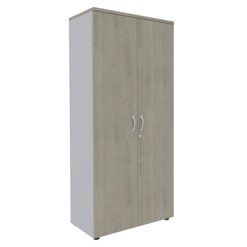 3253310161757-Armoire haute IDRA/DUAL - H180 x L80 x P47 - 2 portes - Corps alu - Portes et dessus imitation chêne g--0
