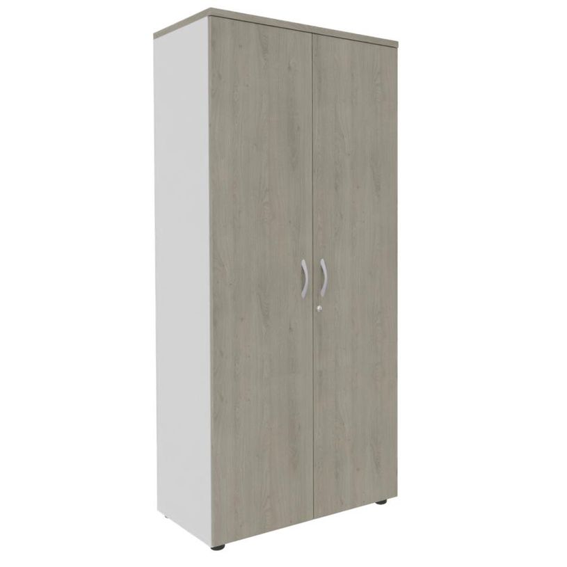 3253310161764-Armoire haute IDRA/DUAL - H180 x L80 x P47 - 2 portes - Corps blanc- Portes et dessus imitation chêne --0