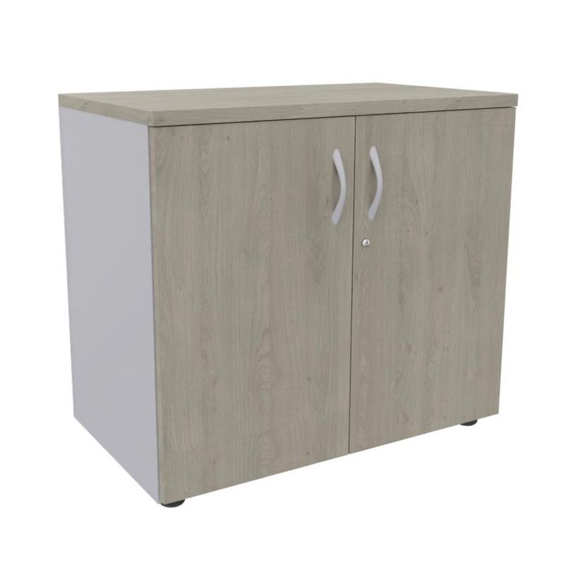 3253310161818-Armoire basse IDRA/DUAL - H72 x L80 x P47 - 2 portes - Corps alu - Dessus et portes imitation Chêne gr--0