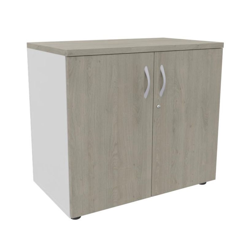 3253310161825-Armoire basse IDRA/DUAL - H72 x L80 x P47 - 2 portes - Corps blanc - Dessus et portes imitation Chêne --0