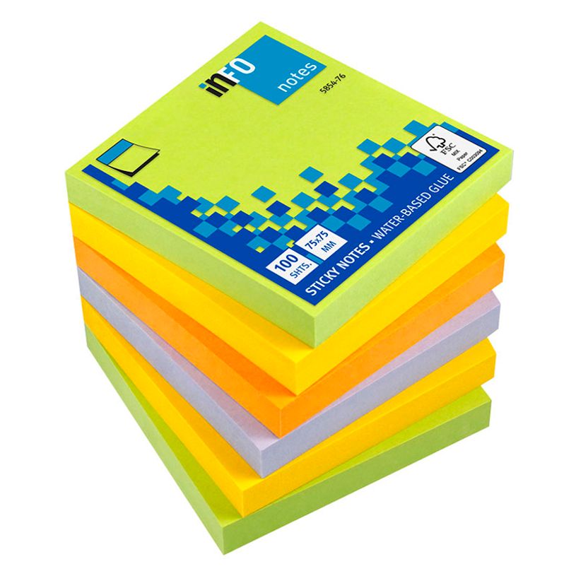 4044355772119-Global Notes - Pack de 6 Blocs - Notes adhésives 100 feuilles - 75 x 75 mm - couleurs spri-P_79432107_1-0