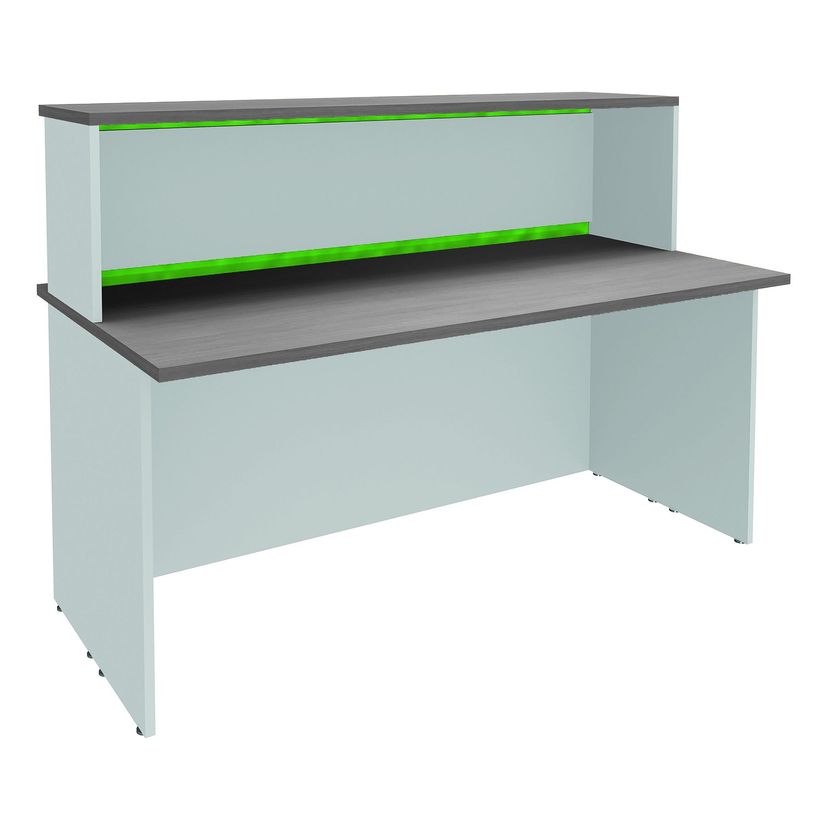 3253310161320-Banque d'accueil LUMINA - avec réhausse - L160 x H115 x P80 cm - Bande translucide Anis - -P_79432148_1-0