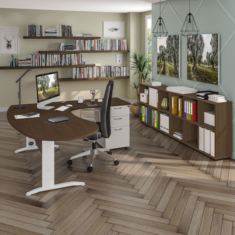 3253310161436-Bureau compact manager retour à droite IDRA - 200 cm - pieds blanc - Chêne gris (pied de renfort obligato-P_79432158_5-1
