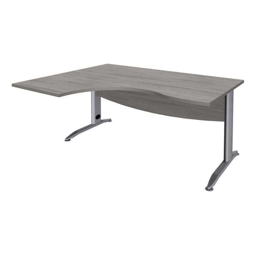 3253310161450-Bureau compact à gauche IDRA - L180 cm - Pieds alu - plateau imitation Chêne gris (Pieds de renfort obligato-P_79432160_1-0
