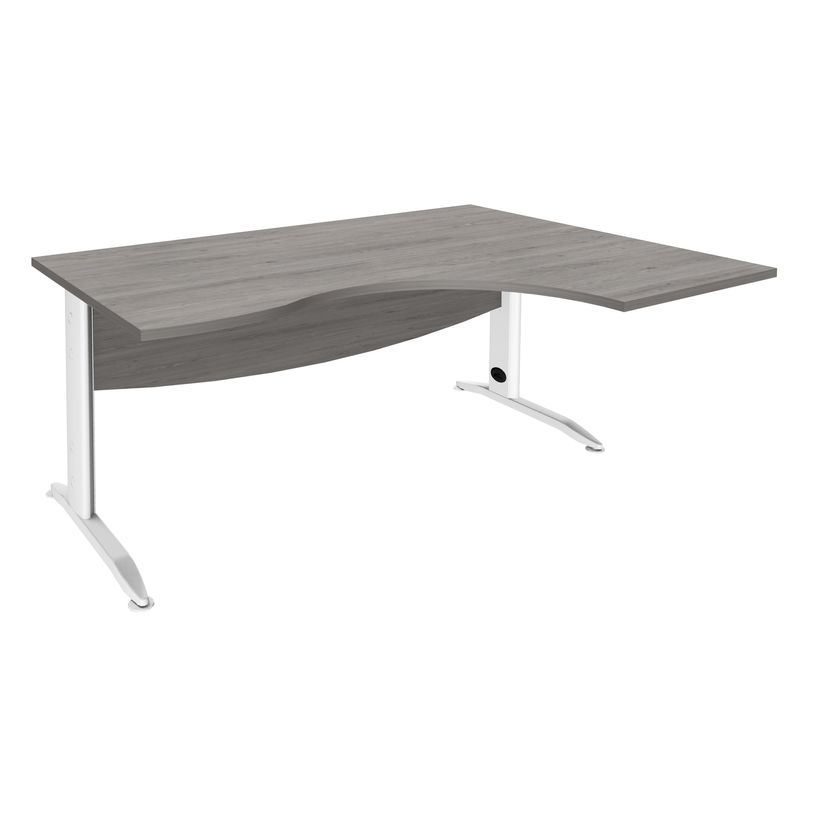 3253310161498-Bureau compact à droite IDRA - L180 cm - Pieds blanc - plateau imitation Chêne gris (Pieds de renfort obligato-P_79432164_1-0