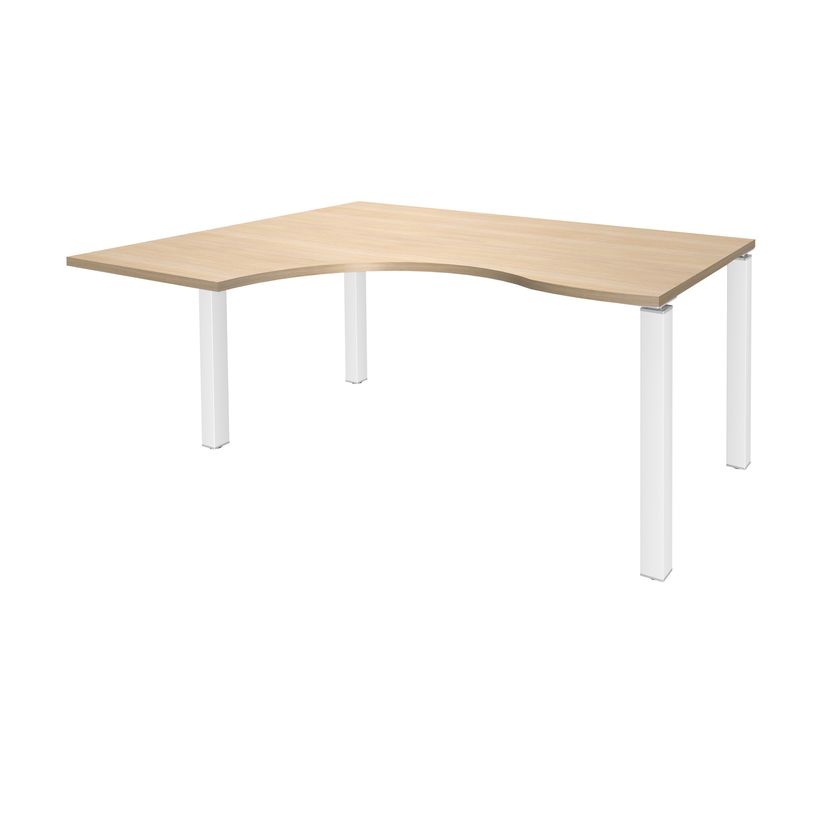 3253310164260-Bureau compact EXPRIM - L160 cm - Retour gauche - Plateau imitation Chêne clair - Pieds blanc (Pieds de renfort obligato-P_79432307_1-0