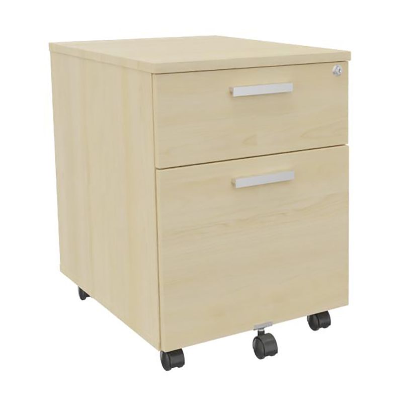 3253310160859-Caisson mobile LEVEL/STEELY/WOODY- L43 x H56 x P60 cm - 2 tiroirs dont 1 DS - Imitation Erable--0