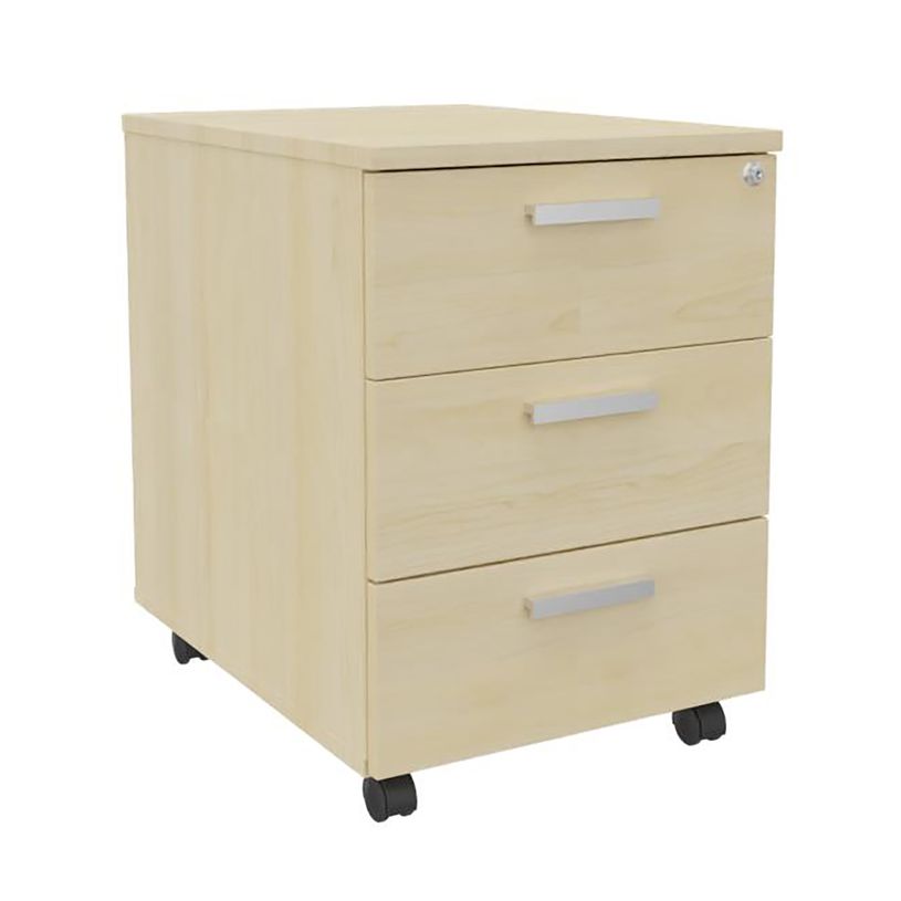 3253310160866-Caisson mobile LEVEL/STEELY/WOODY- L43 x H56 x P60 cm - 3 tiroirs - Imitation Erable--0