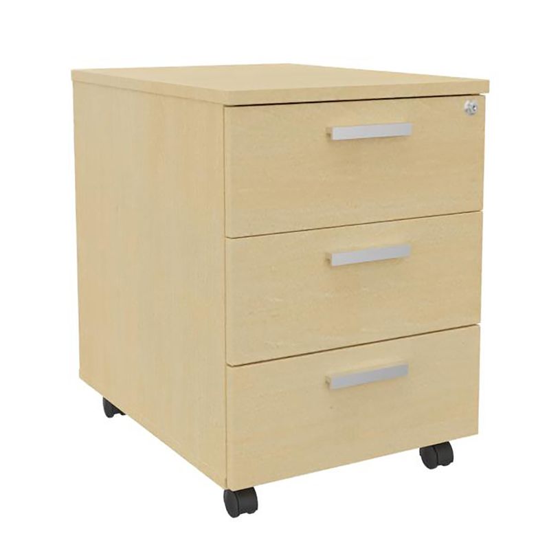 3253310160880-Caisson mobile LEVEL/STEELY/WOODY- L43 x H56 x P60 cm - 3 tiroirs - Imitation Hêtre--0